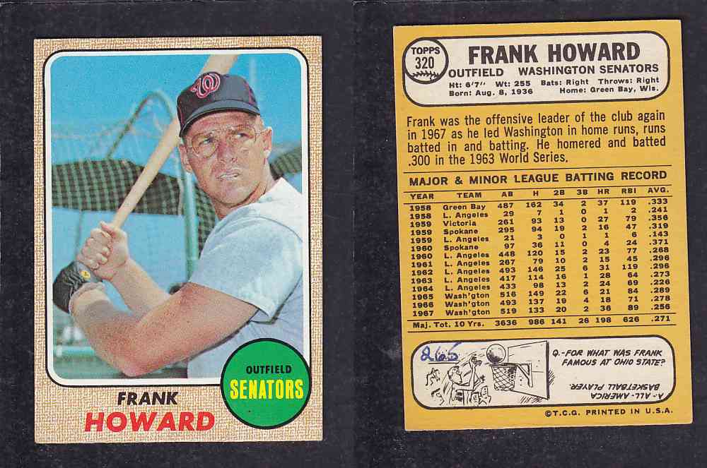 1968 TOPPS BASEBALL CARD #320 F. HOWARD photo 1968 TOPPS BASEBALL CARD #320 F. HOWARD photo