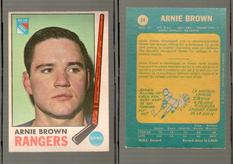1969-70 O-PEE-CHEE HOCKEY CARD #34 ARNIE BROWN photo 1969-70 O-PEE-CHEE HOCKEY CARD #34 ARNIE BROWN photo
