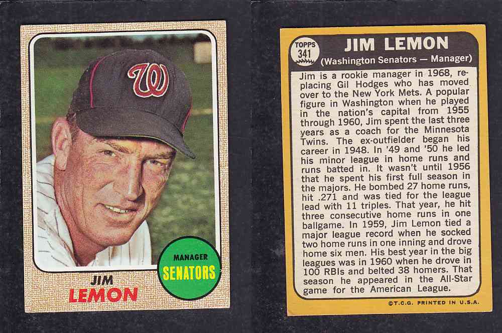 1968 TOPPS BASEBALL CARD #341 J. LEMON photo 1968 TOPPS BASEBALL CARD #341 J. LEMON photo