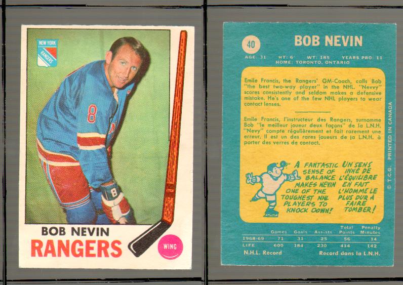 1969-70 O-PEE-CHEE HOCKEY CARD #40 BOB NEVIN photo 1969-70 O-PEE-CHEE HOCKEY CARD #40 BOB NEVIN photo