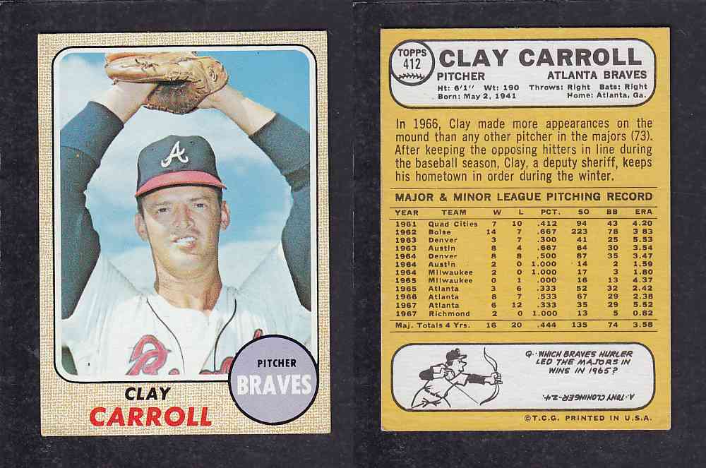 1968 TOPPS BASEBALL CARD #412 C. CARROLL photo 1968 TOPPS BASEBALL CARD #412 C. CARROLL photo