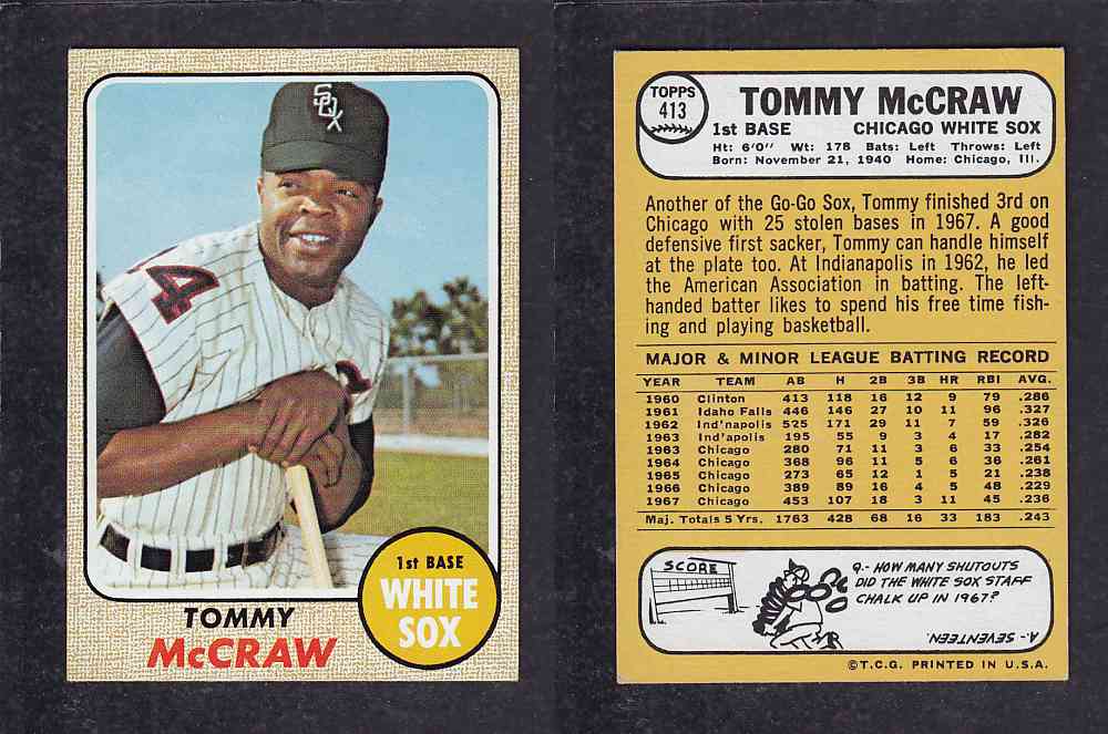 1968 TOPPS BASEBALL CARD #413 T. McCRAW photo 1968 TOPPS BASEBALL CARD #413 T. McCRAW photo