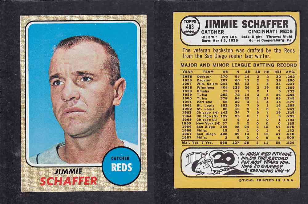1968 TOPPS BASEBALL CARD #463 J. SCHAFFER photo 1968 TOPPS BASEBALL CARD #463 J. SCHAFFER photo