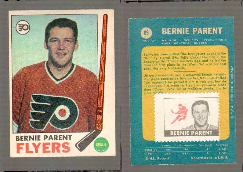 1969-70 O-PEE-CHEE HOCKEY CARD #89 BERNIE PARENT photo 1969-70 O-PEE-CHEE HOCKEY CARD #89 BERNIE PARENT photo