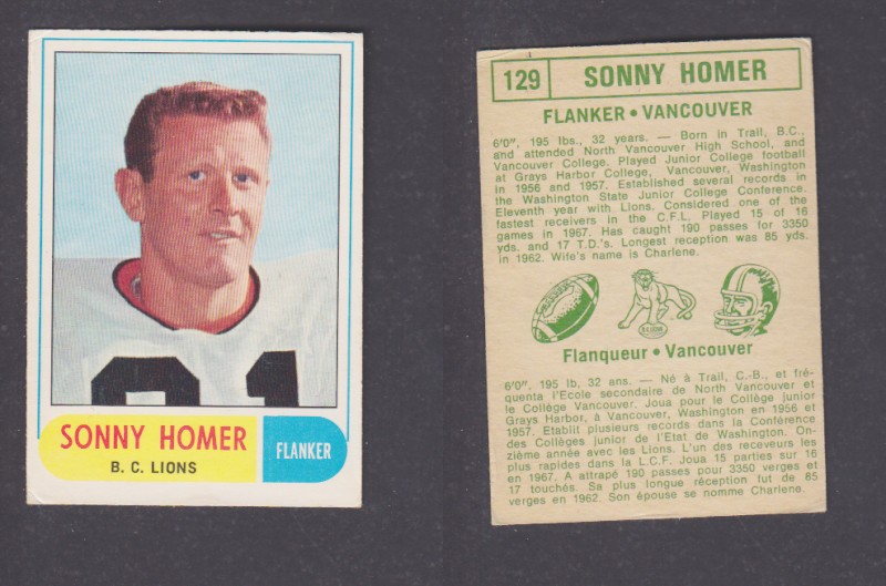 1968 CFL O-PEE-CHEE FOOTBALL CARD #129 S. HOMER photo