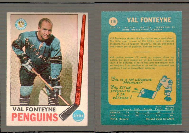 1969-70 O-PEE-CHEE HOCKEY CARD #119 VAL FONTEYNE photo 1969-70 O-PEE-CHEE HOCKEY CARD #119 VAL FONTEYNE photo