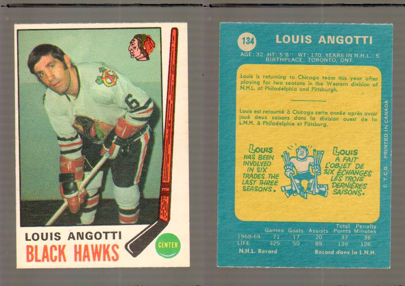 1969-70 O-PEE-CHEE HOCKEY CARD #134 LOUIS ANGOTTI photo 1969-70 O-PEE-CHEE HOCKEY CARD #134 LOUIS ANGOTTI photo