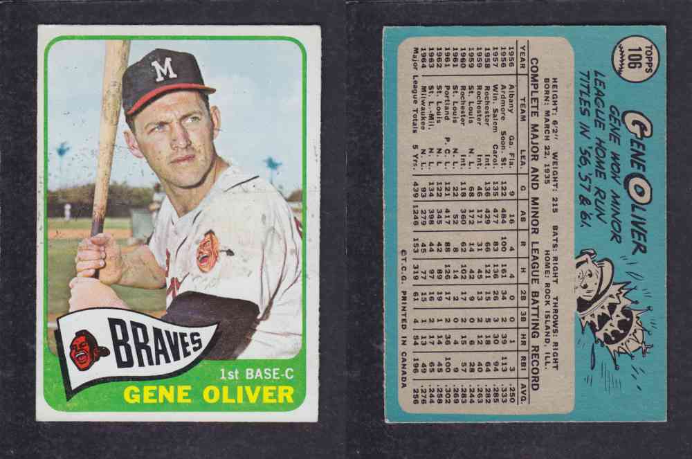 1965 O-PEE-CHEE BASEBALL CARD #106 G. OLIVER photo 1965 O-PEE-CHEE BASEBALL CARD #106 G. OLIVER photo