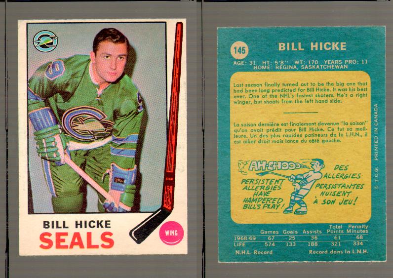 1969-70 O-PEE-CHEE HOCKEY CARD #145 BILL HICKE photo 1969-70 O-PEE-CHEE HOCKEY CARD #145 BILL HICKE photo