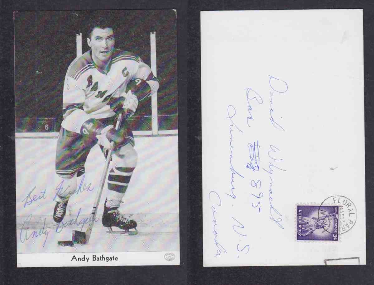 1960 'S NY RANGERS A.BATHGATE AUTOGRAPHED POST CARD photo 1960 'S NY RANGERS A.BATHGATE AUTOGRAPHED POST CARD photo
