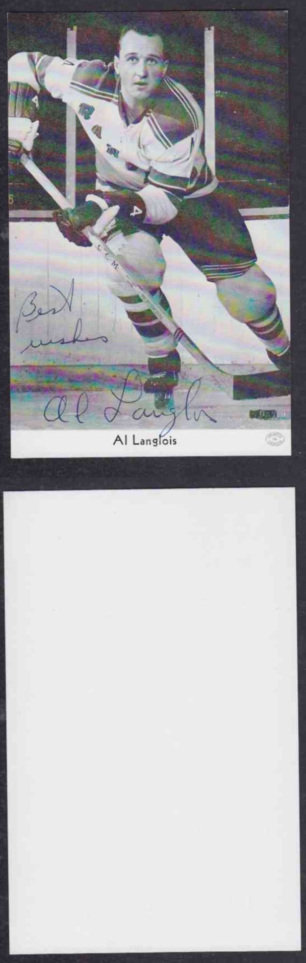 1960 'S NY RANGERS A.LANGLOIS AUTOGRAPHED POST CARD photo 1960 'S NY RANGERS A.LANGLOIS AUTOGRAPHED POST CARD photo