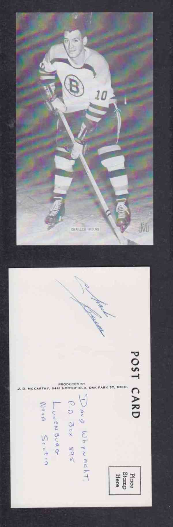 1960 'S BOSTON BRUINS C.BURN AUTOGRAPHED POST CARD photo 1960 'S BOSTON BRUINS C.BURN AUTOGRAPHED POST CARD photo