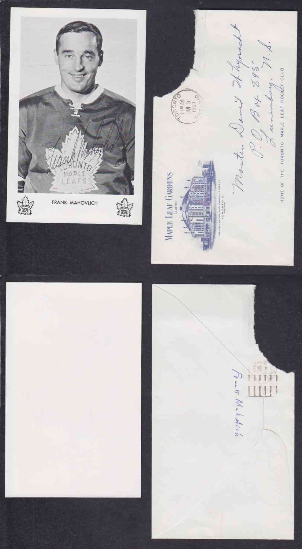 1960 'S TORONTO MAPLE LEAFS F.MAHOVLICH AUTOGRAPHED POST CARD photo 1960 'S TORONTO MAPLE LEAFS F.MAHOVLICH AUTOGRAPHED POST CARD photo