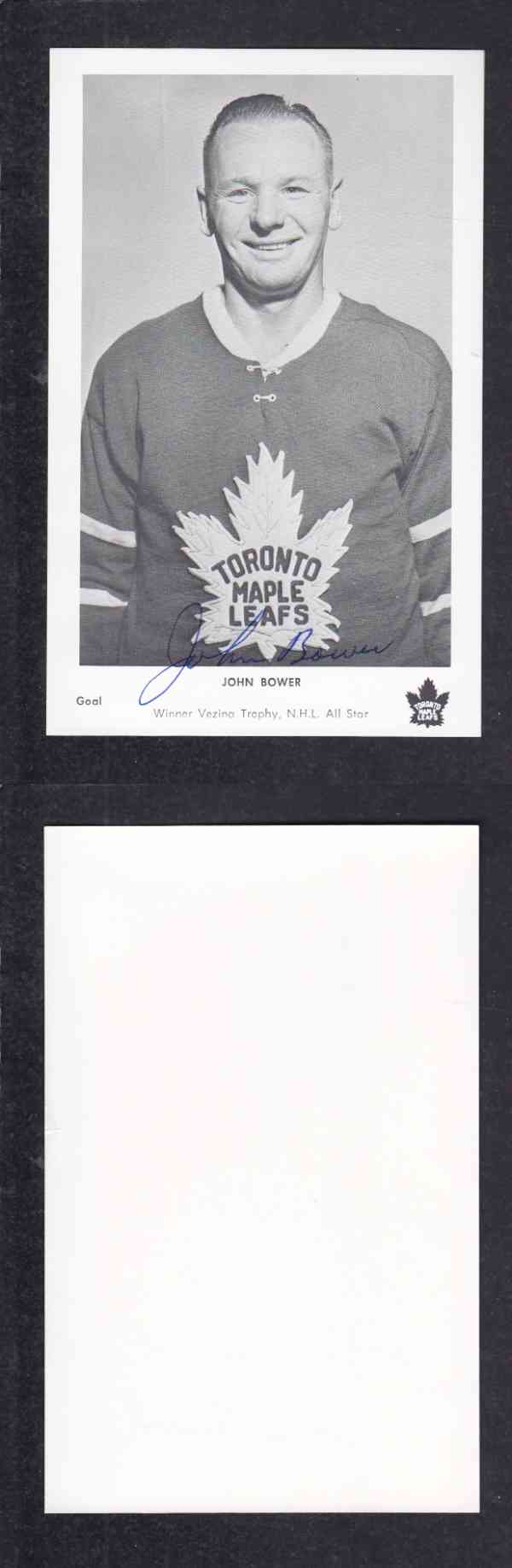 1960 'S TORONTO MAPLE LEAFS J.BOWER AUTOGRAPHED POST CARD photo 1960 'S TORONTO MAPLE LEAFS J.BOWER AUTOGRAPHED POST CARD photo