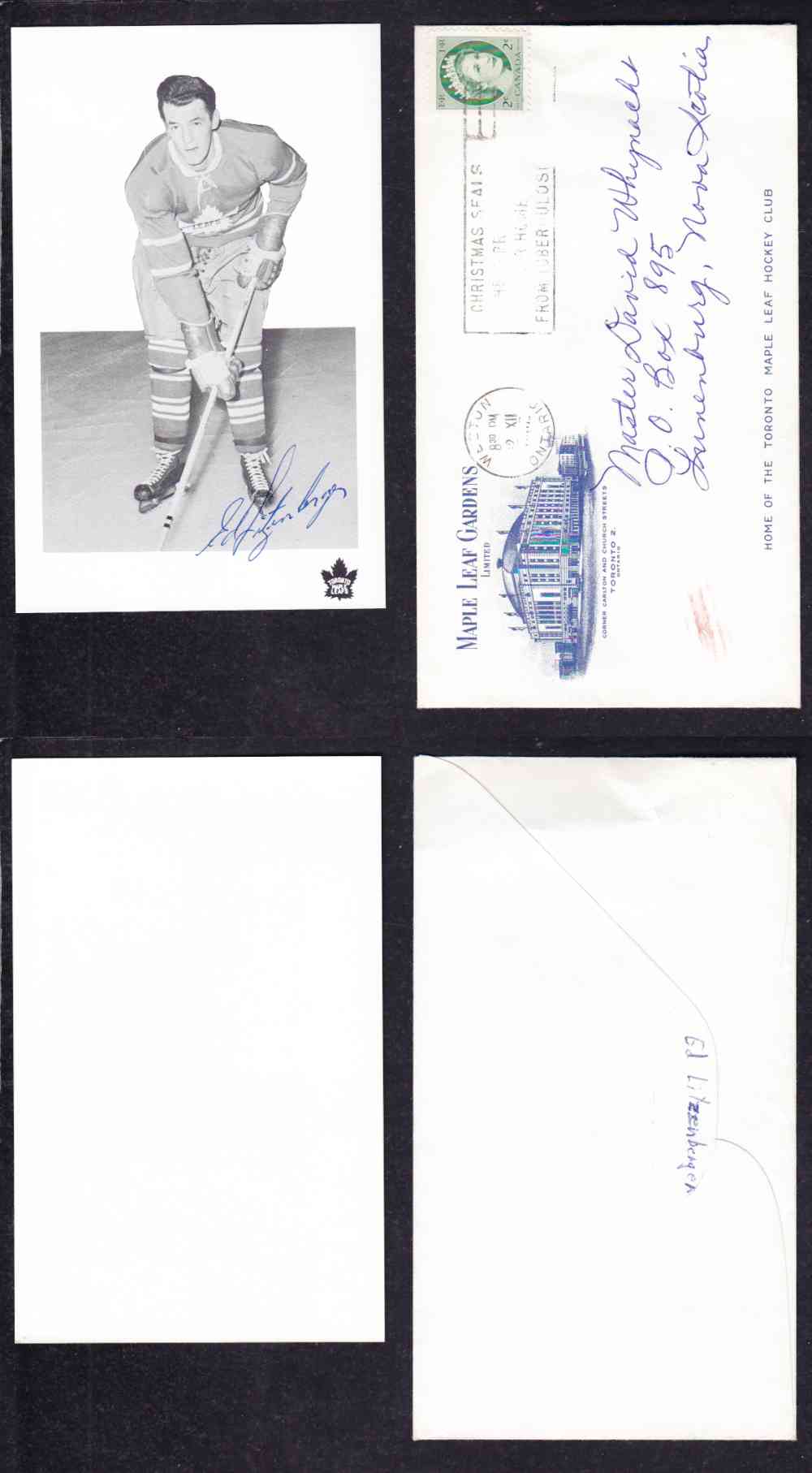 1960 'S TORONTO MAPLE LEAFS E.LITZENBERGER AUTOGRAPHED POST CARD photo 1960 'S TORONTO MAPLE LEAFS E.LITZENBERGER AUTOGRAPHED POST CARD photo