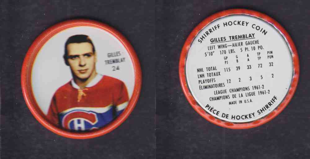 1962-63 SHIRRIFF HOCKEY COIN #24 G. TREMBLAY photo 1962-63 SHIRRIFF HOCKEY COIN #24 G. TREMBLAY photo