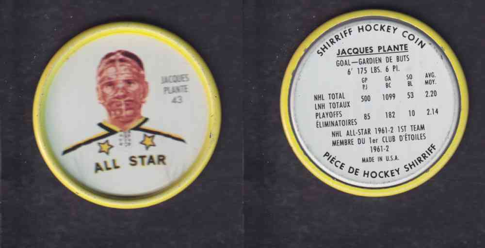 1962-63 SHIRRIFF HOCKEY COIN #43 J. PLANTE photo 1962-63 SHIRRIFF HOCKEY COIN #43 J. PLANTE photo