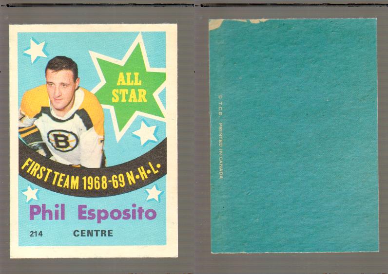 1969-70 O-PEE-CHEE HOCKEY CARD #214 PHIL ESPOSITO FIRST TEAM photo 1969-70 O-PEE-CHEE HOCKEY CARD #214 PHIL ESPOSITO FIRST TEAM photo