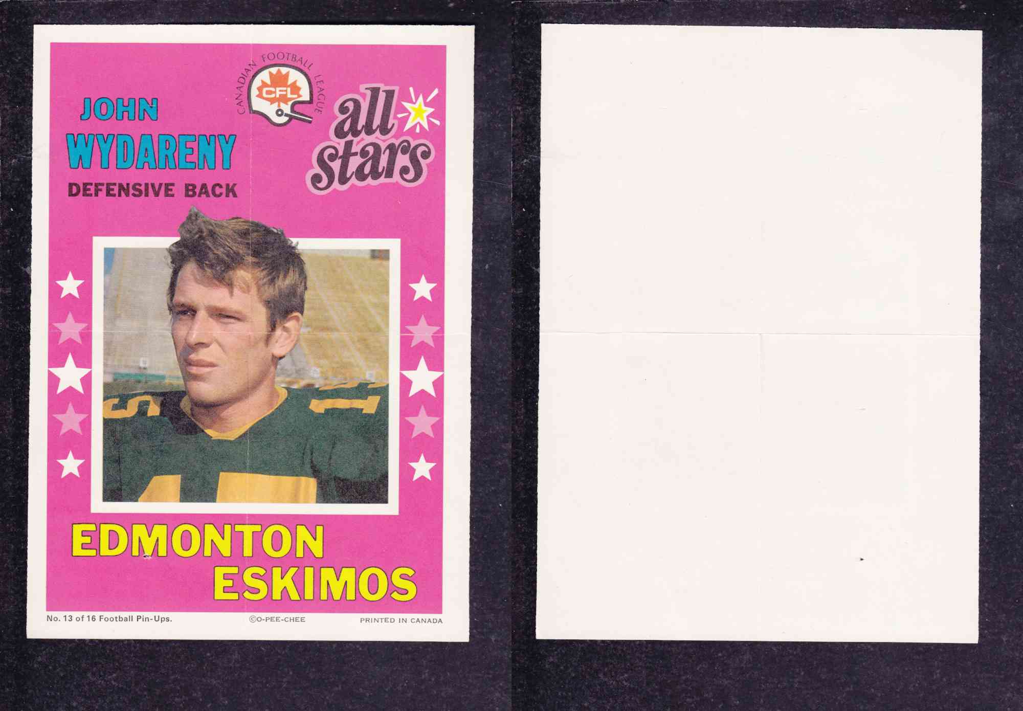 1971 CFL O-PEE-CHEE POSTER #13 J. WYDARENY photo