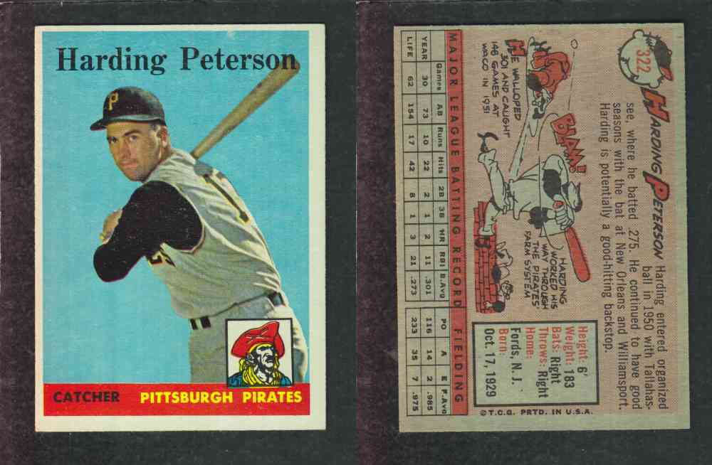 1958 TOPPS BASEBALL CARD #322 H. PETERSON photo