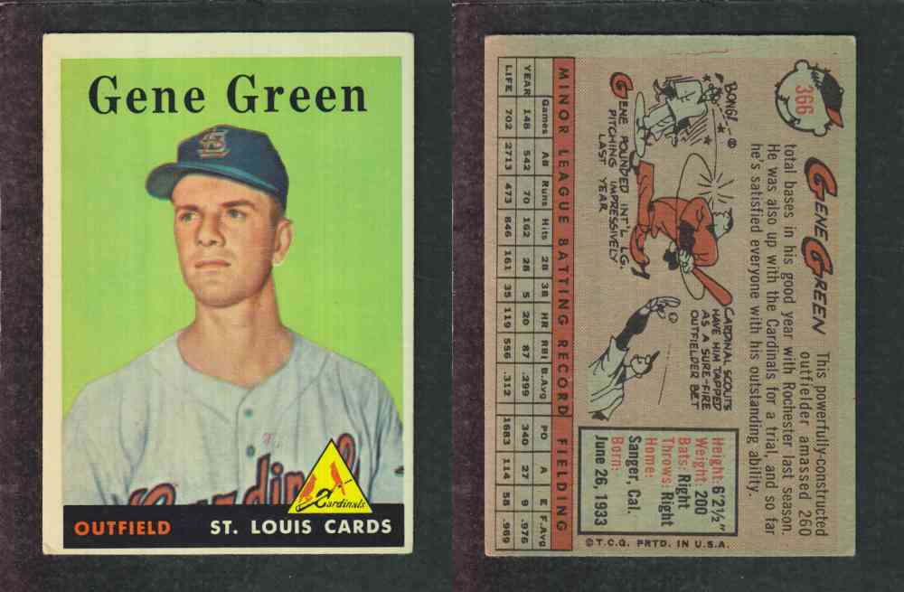 1958 TOPPS BASEBALL CARD #366 G. GREEN photo 1958 TOPPS BASEBALL CARD #366 G. GREEN photo