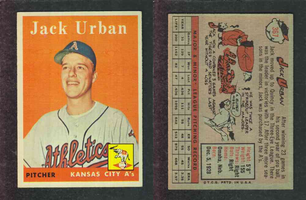 1958 TOPPS BASEBALL CARD #367 J. URBAN photo 1958 TOPPS BASEBALL CARD #367 J. URBAN photo