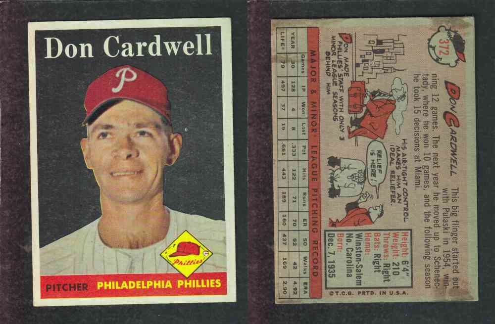 1958 TOPPS BASEBALL CARD #372 D. CARDWELL photo 1958 TOPPS BASEBALL CARD #372 D. CARDWELL photo