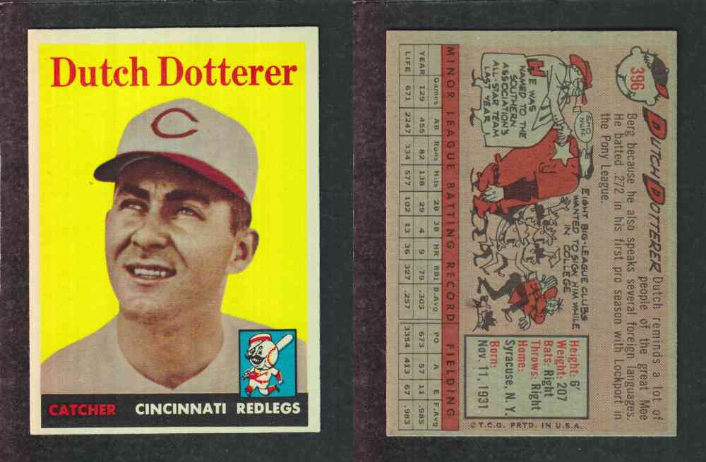 1958 TOPPS BASEBALL CARD #396 D. DOTTERER photo 1958 TOPPS BASEBALL CARD #396 D. DOTTERER photo