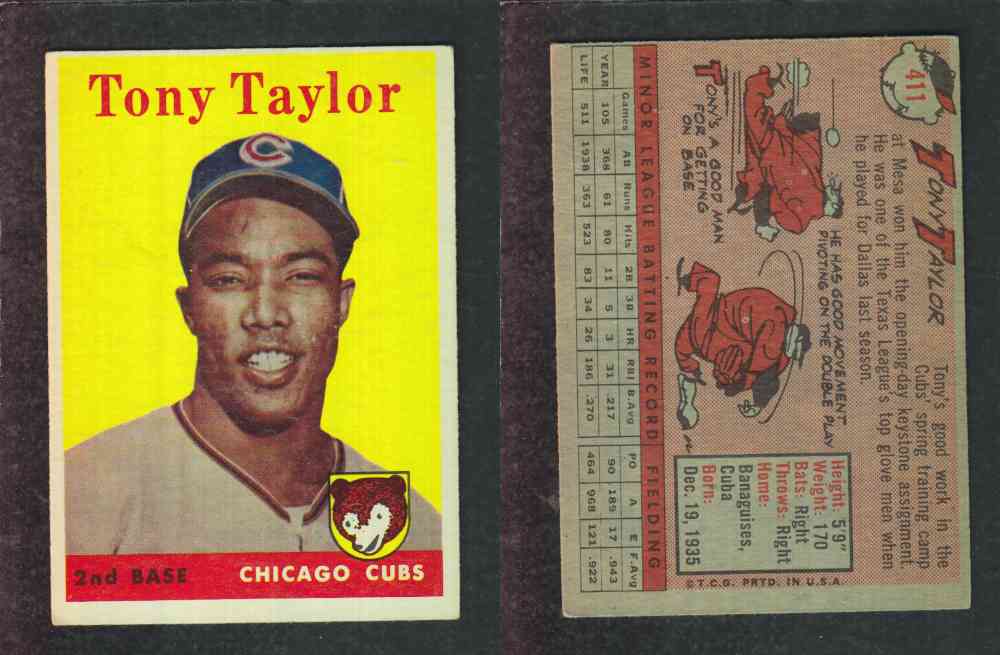 1958 TOPPS BASEBALL CARD #411 T. TAYLOR photo 1958 TOPPS BASEBALL CARD #411 T. TAYLOR photo