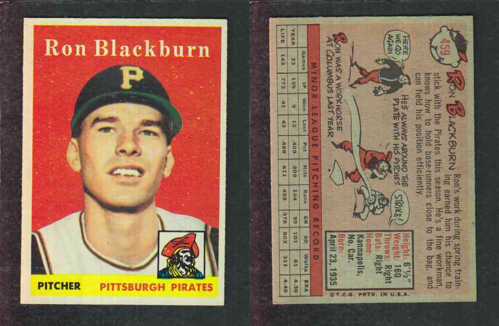 1958 TOPPS BASEBALL CARD #459 R. BLACKBURN photo 1958 TOPPS BASEBALL CARD #459 R. BLACKBURN photo