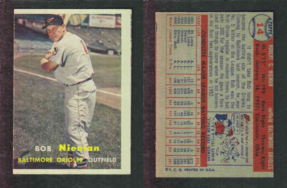 1957 TOPPS BASEBALL CARD #14 B. NIEMAN photo 1957 TOPPS BASEBALL CARD #14 B. NIEMAN photo