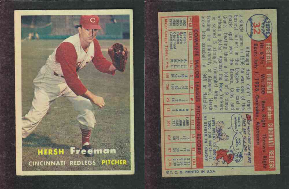 1957 TOPPS BASEBALL CARD #32 H. FREEMAN photo 1957 TOPPS BASEBALL CARD #32 H. FREEMAN photo