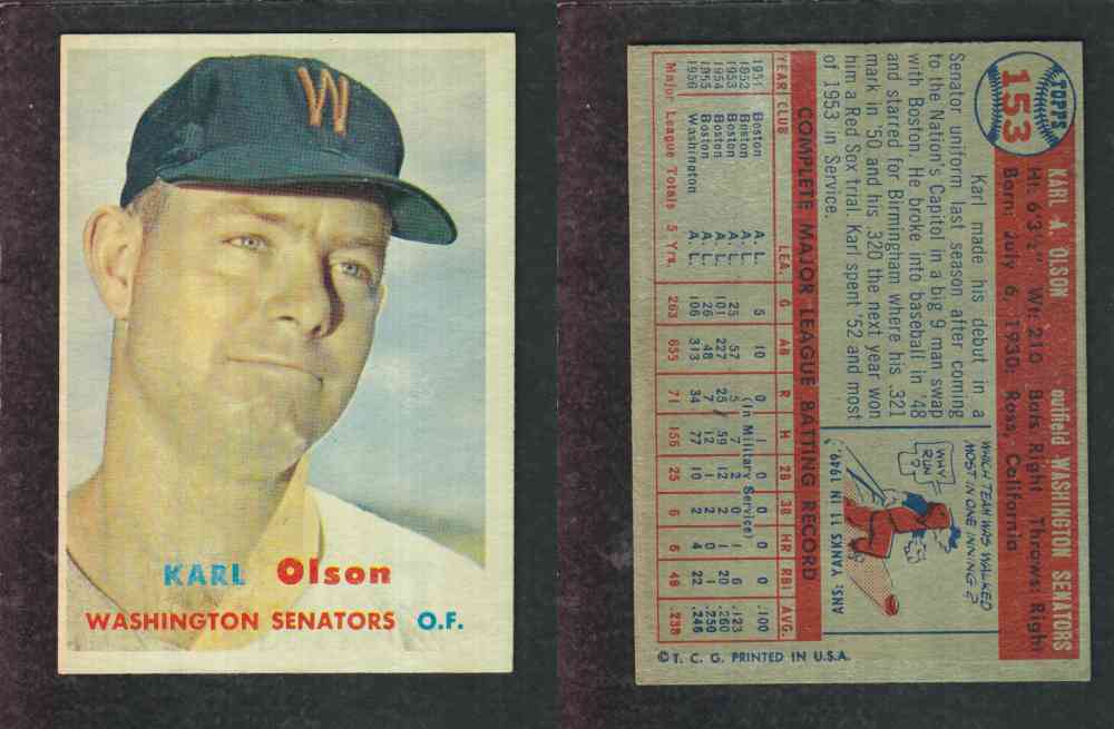 1957 TOPPS BASEBALL CARD #153 K. OLSON photo 1957 TOPPS BASEBALL CARD #153 K. OLSON photo