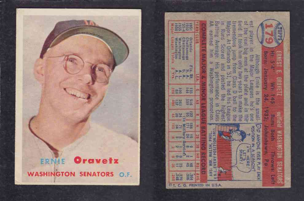 1957 TOPPS BASEBALL CARD #179 E. ORAVETZ photo 1957 TOPPS BASEBALL CARD #179 E. ORAVETZ photo