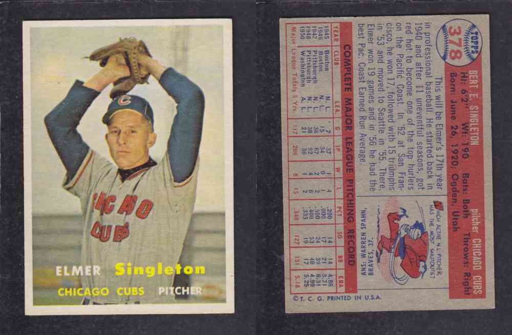 1957 TOPPS BASEBALL CARD #378 E. SINGLETON photo 1957 TOPPS BASEBALL CARD #378 E. SINGLETON photo