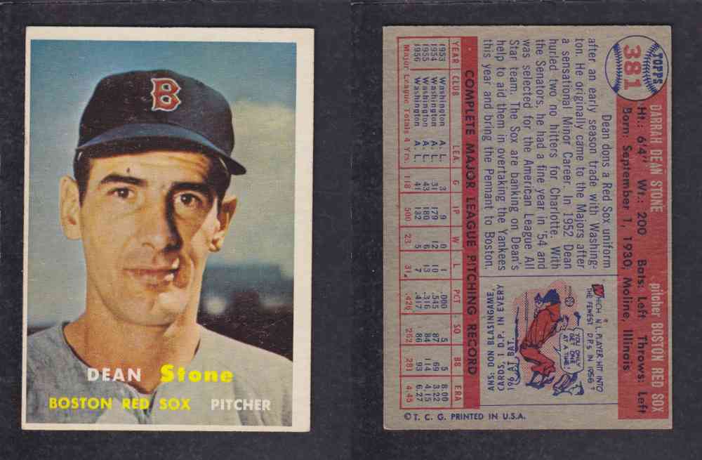 1957 TOPPS BASEBALL CARD #381 D. STONE photo 1957 TOPPS BASEBALL CARD #381 D. STONE photo