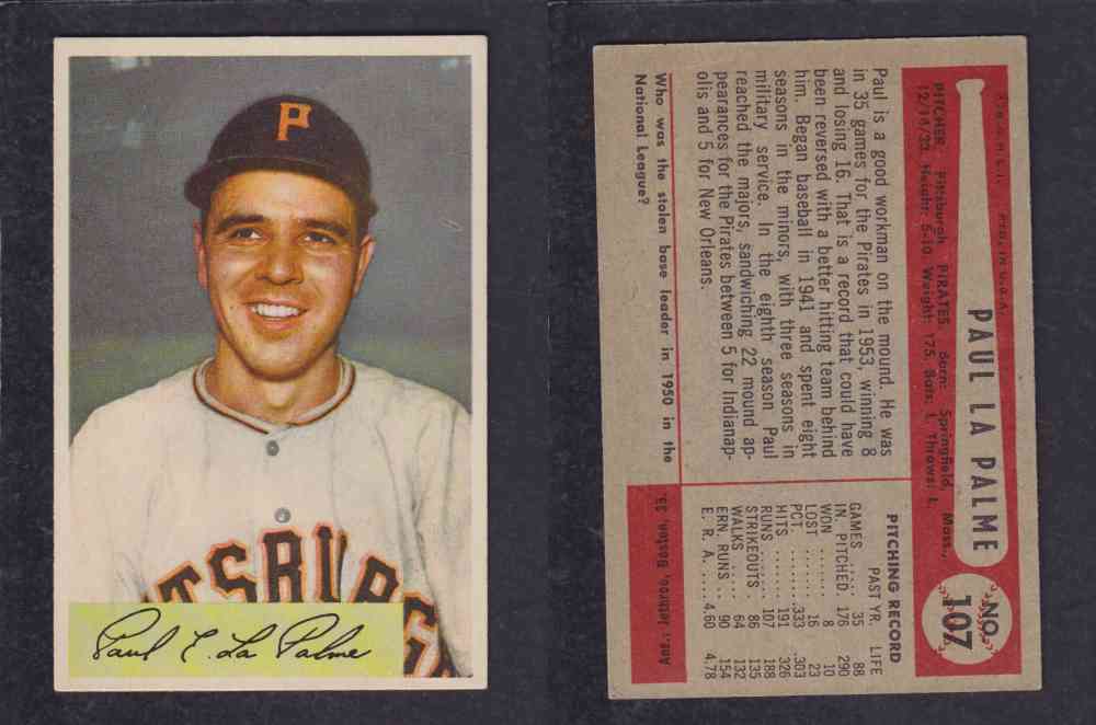 1954 BOWMAN BASEBALL CARD #107 P. LA PALME photo 1954 BOWMAN BASEBALL CARD #107 P. LA PALME photo