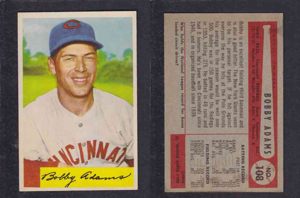 1954 BOWMAN BASEBALL CARD #108 B. ADAMS photo 1954 BOWMAN BASEBALL CARD #108 B. ADAMS photo