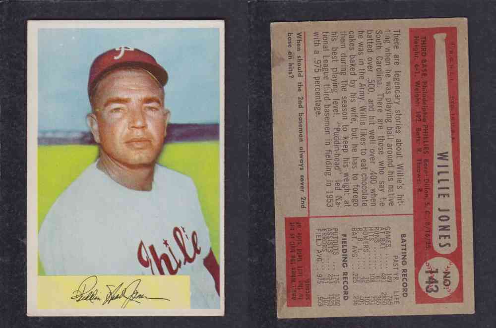 1954 BOWMAN BASEBALL CARD #143 W. JONES photo 1954 BOWMAN BASEBALL CARD #143 W. JONES photo