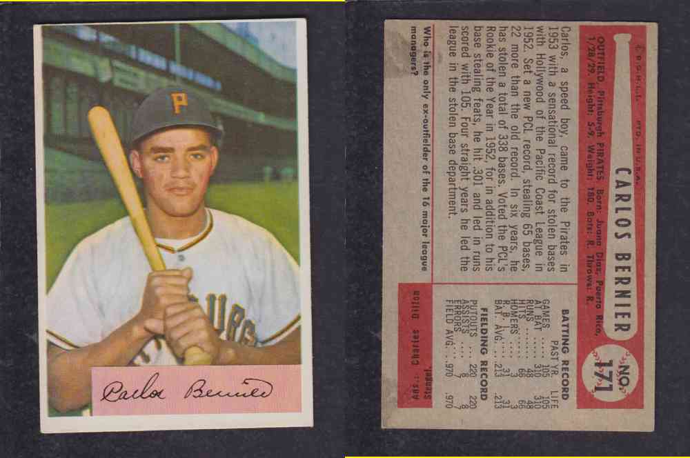 1954 BOWMAN BASEBALL CARD #171 C. BERNIER photo 1954 BOWMAN BASEBALL CARD #171 C. BERNIER photo
