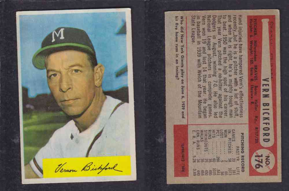 1954 BOWMAN BASEBALL CARD #176 V. BICKFORD photo 1954 BOWMAN BASEBALL CARD #176 V. BICKFORD photo