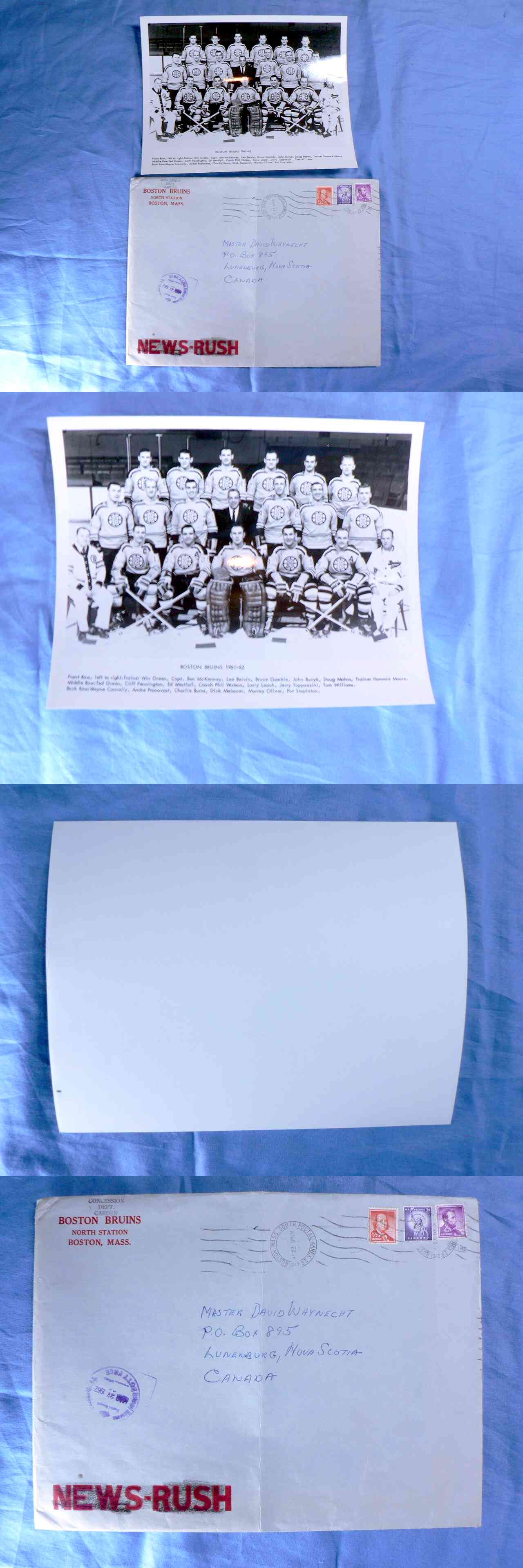 1961-62 BOSTON BRUINS ORIGINAL TEAM PHOTO & ENVELOPE photo 1961-62 BOSTON BRUINS ORIGINAL TEAM PHOTO & ENVELOPE photo
