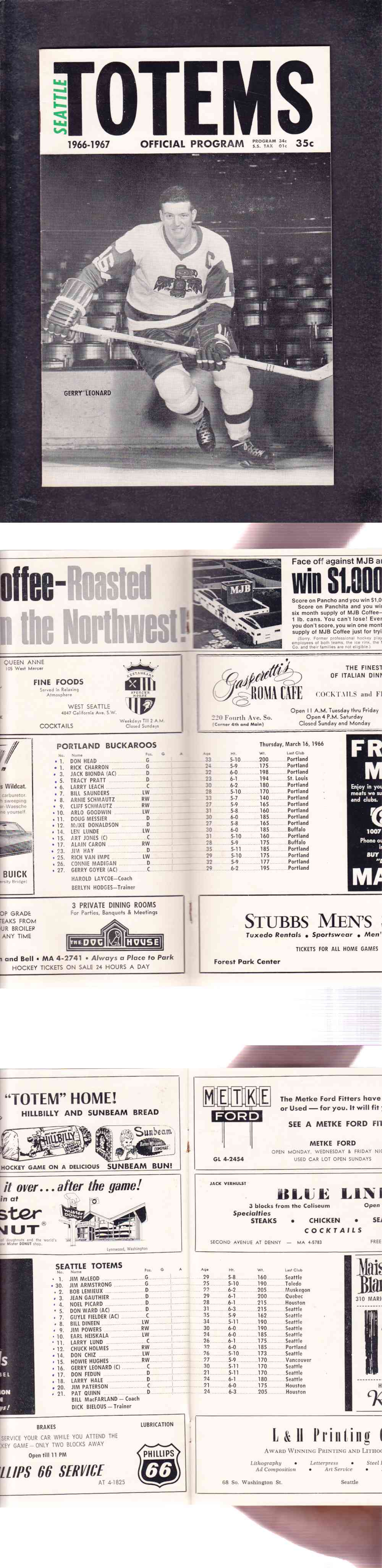 1966-67 SEATTLE TOTEMS VS PORTLAND BUCKAROOS PROGRAM photo 1966-67 SEATTLE TOTEMS VS PORTLAND BUCKAROOS PROGRAM photo