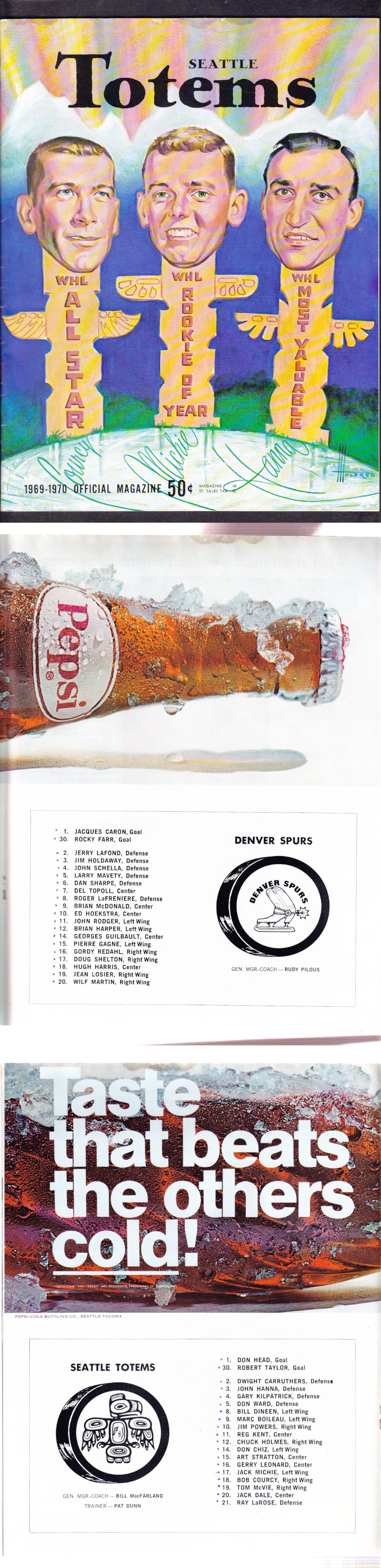 1969-70 SEATTLE TOTEMS VS DENVER SPURS PROGRAM photo 1969-70 SEATTLE TOTEMS VS DENVER SPURS PROGRAM photo