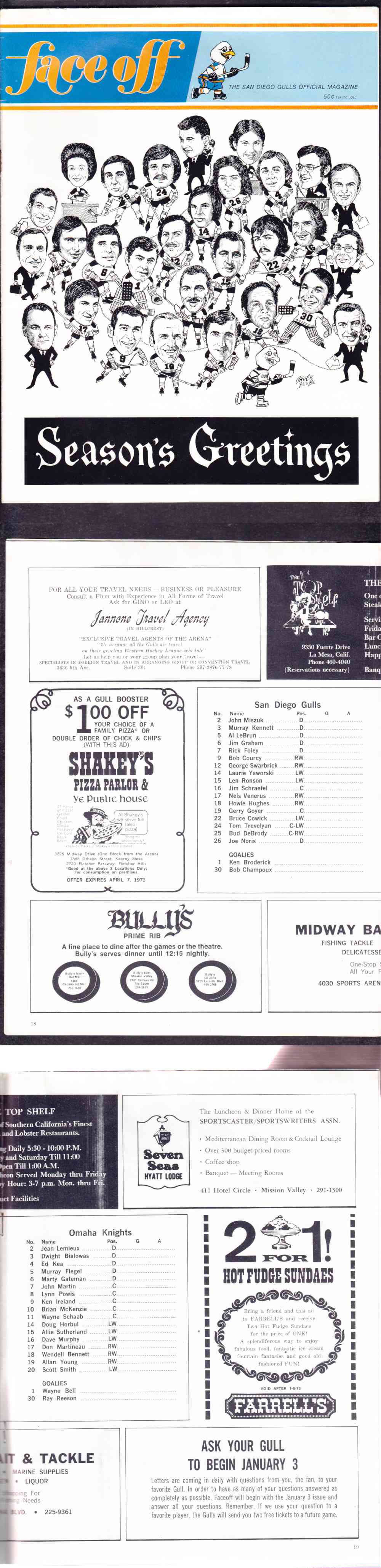 1972-73 SAN DIEGO GULLS VS OMAHA KNIGHTS PROGRAM photo 1972-73 SAN DIEGO GULLS VS OMAHA KNIGHTS PROGRAM photo