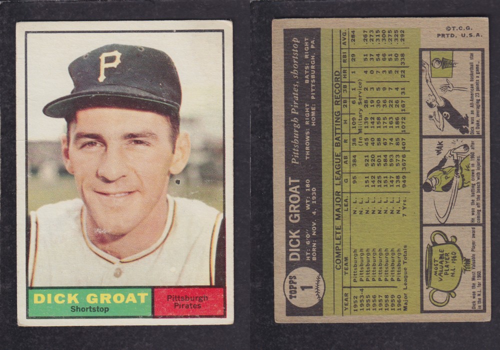 1962 TOPPS BASEBALL CARD #1 D. GROAT photo 1962 TOPPS BASEBALL CARD #1 D. GROAT photo