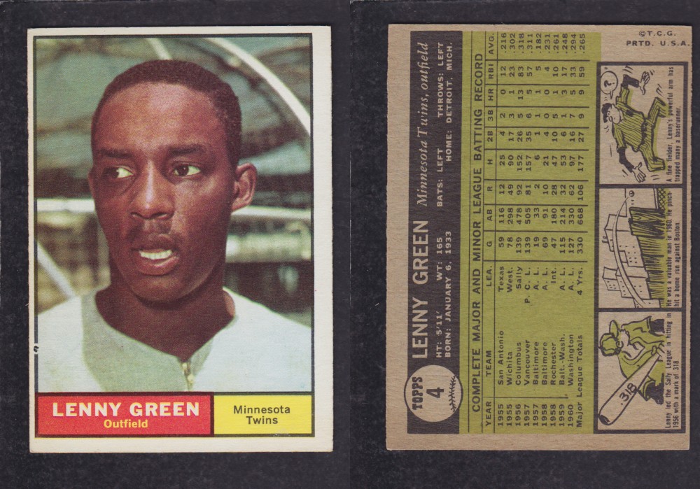 1962 TOPPS BASEBALL CARD #4 L. GREEN photo 1962 TOPPS BASEBALL CARD #4 L. GREEN photo