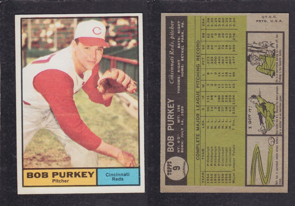 1962 TOPPS BASEBALL CARD #9 B. PURKEY photo 1962 TOPPS BASEBALL CARD #9 B. PURKEY photo