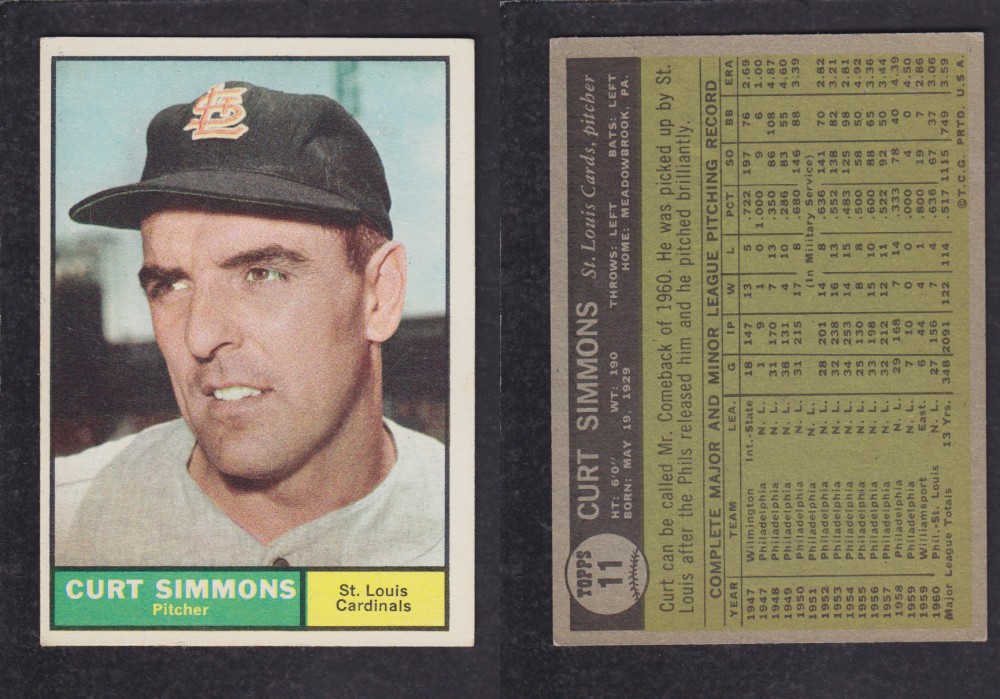 1962 TOPPS BASEBALL CARD #11 C. SIMMONS photo 1962 TOPPS BASEBALL CARD #11 C. SIMMONS photo
