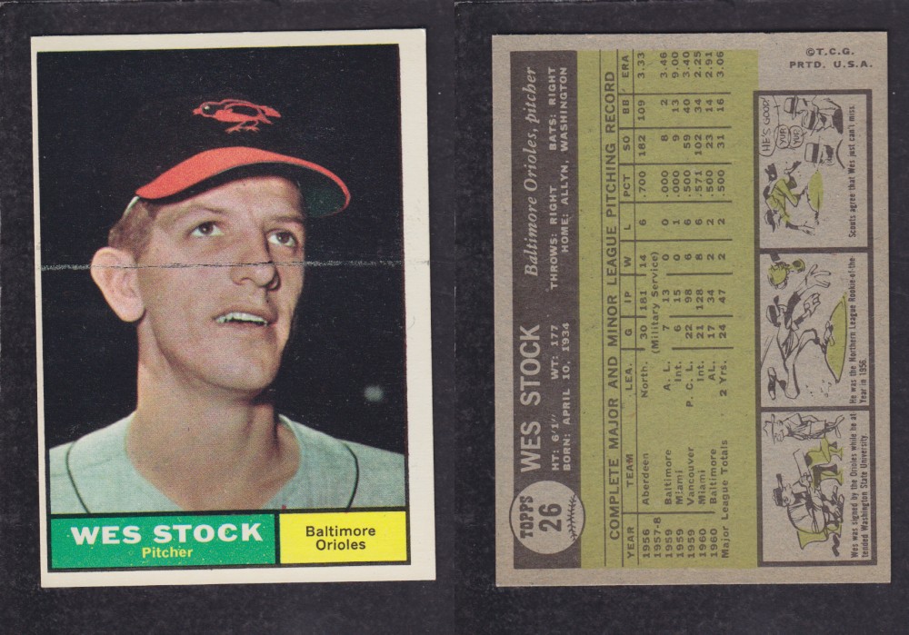 1962  TOPPS BASEBALL CARD #26  W. STOCK photo